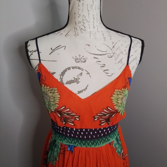 NWT Anthropologie Maeve Petites Orange Floral Maxi Dress Spaghetti Straps - 8P - Picture 6 of 12